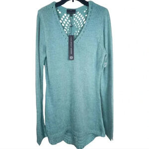Fenn Wright Mason Turquoise Wool/Alpaca Blend Crochet Back Sweater Size XL
